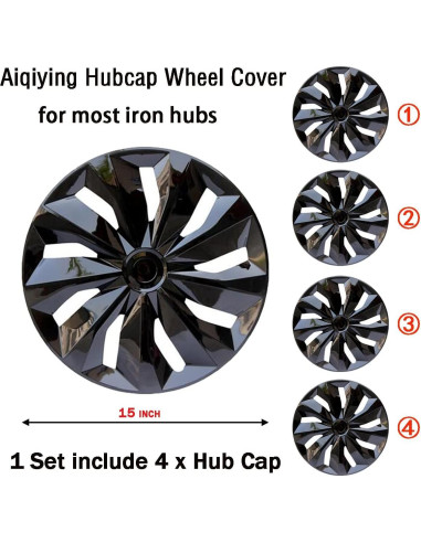 Tapa de Rueda Universal Aiqiying 15" ABS Negro - Juego de 4