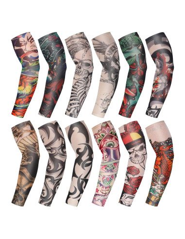 Geyoga 12 Mangas Tatuaje Falsas UV Talla Grande Patrón Calavera