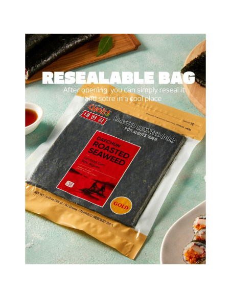 Alga Marina Tostada Daechun Nori para Sushi - 50 Hojas - Vegano Alga Marina Tostada Daechun Nori para Sushi - 50 Hojas - Vegano
