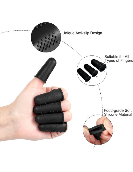 24 Protectores de Dedos de Silicona HJYuan - 3 Tamaños Negro 24 Protectores de Dedos de Silicona HJYuan - 3 Tamaños Negro