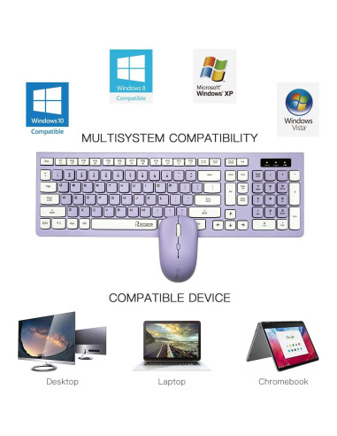 Combo Teclado y Ratón Inalámbricos RECCAZR Púrpura USB 2.4GHz