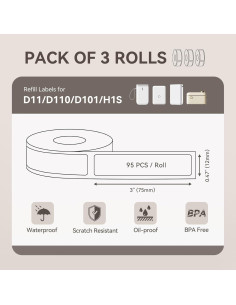 Etiquetas Térmicas NIIMBOT 3 Rollos 12x75mm para D11/D110 2