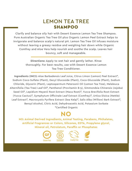 Champú de Árbol de Té Limón Desert Essence 3 x 236.6 ml Champú de Árbol de Té Limón Desert Essence 3 x 236.6 ml