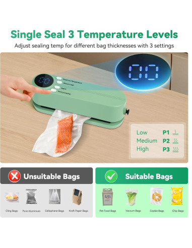 Mini Sellador al Vacío QWUE 3 en 1 Inalámbrico Verde