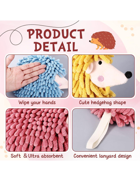 Paquete de 6 Toallas de Mano Chenille Estilo Erizo HunnmingRe Paquete de 6 Toallas de Mano Chenille Estilo Erizo HunnmingRe