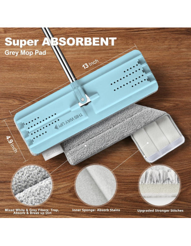 Mop Plano JOYMOOP 127 cm con Cabezal de 33 cm Microfibra Aqua