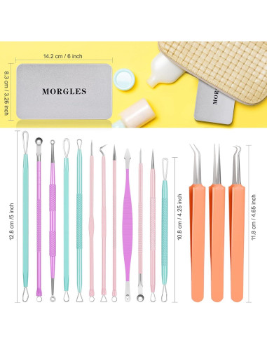 Kit de Herramientas para Eliminar Granos MORGLES 15 Pcs Acero Inoxidable