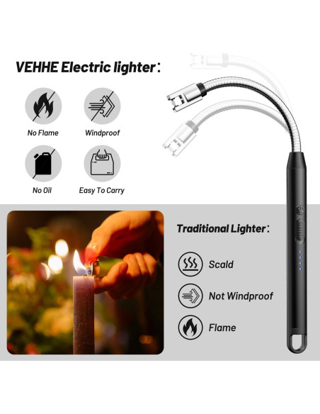 Encendedor Eléctrico VEHHE Flexible 360 Recargable USB Negro Encendedor Eléctrico VEHHE Flexible 360 Recargable USB Negro