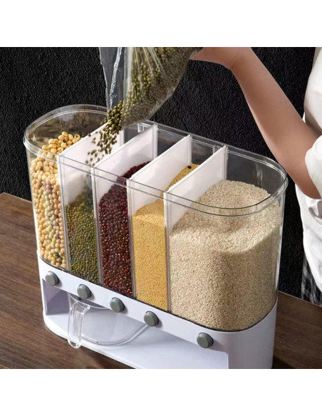 Dispensador de Comida Seca xilei A2 5 Compartimentos 12L Dispensador de Comida Seca xilei A2 5 Compartimentos 12L