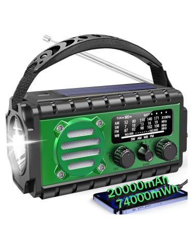 Radio de Emergencia Aivica 20000mAh SW/NOAA/AM/FM Cargador Solar