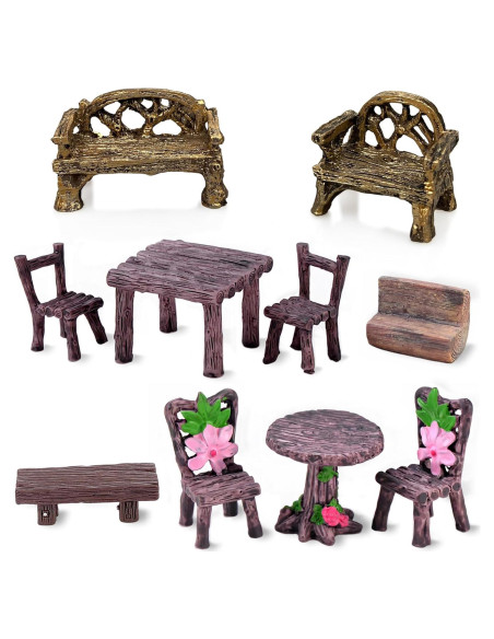 Juego de Mesa y Sillas en Miniatura PIVNASY - 10 Piezas Jardín de Hadas Juego de Mesa y Sillas en Miniatura PIVNASY - 10 Piezas Jardín de Hadas