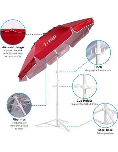 Sombrilla AMMSUN 1.98m Portátil Ajustable Rojo
