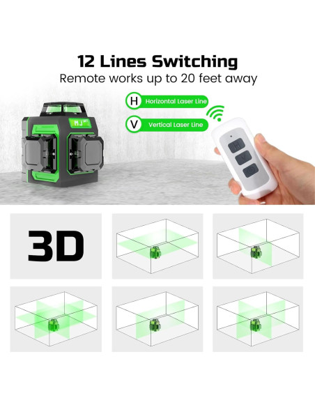 Nivel Láser MJF 12 Líneas Verdes 3D Portátil con Batería Nivel Láser MJF 12 Líneas Verdes 3D Portátil con Batería