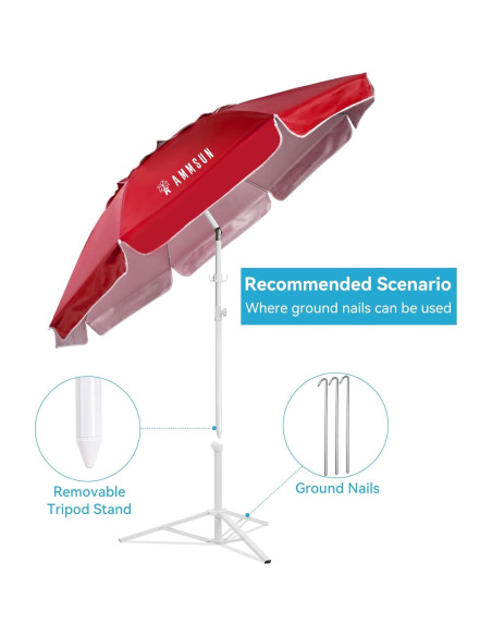 Sombrilla AMMSUN 1.98m Portátil Ajustable Rojo Sombrilla AMMSUN 1.98m Portátil Ajustable Rojo