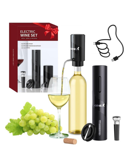 Juego de Vino Eléctrico GENIEX 4 en 1 - Sacacorchos y Dispensador Juego de Vino Eléctrico GENIEX 4 en 1 - Sacacorchos y Dispensador