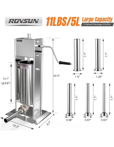 Embutidora Manual de Salchichas ROVSUN 5L Acero Inoxidable Embutidora Manual de Salchichas ROVSUN 5L Acero Inoxidable