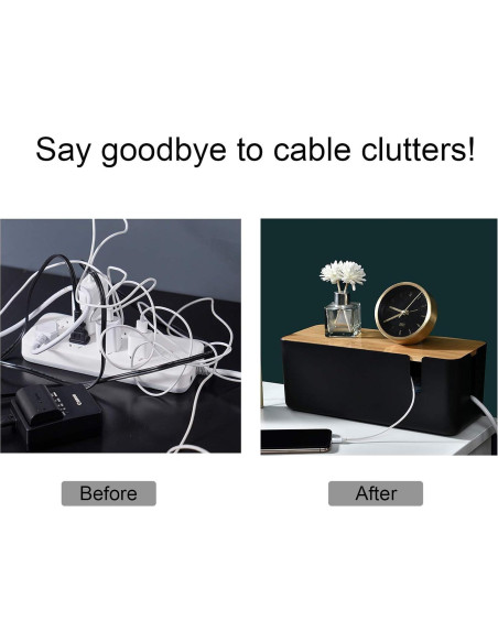 Caja de Gestión de Cables Changsuo con Tapa de Bambú Negra Caja de Gestión de Cables Changsuo con Tapa de Bambú Negra