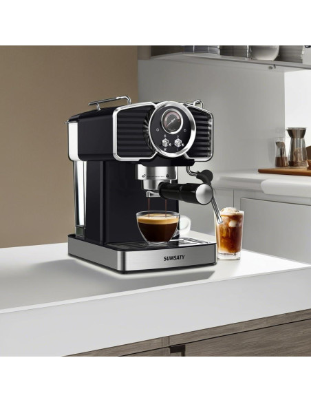 Máquina de Espresso Sumsaty 20 Bar con Espumador 1.8L Negra Máquina de Espresso Sumsaty 20 Bar con Espumador 1.8L Negra