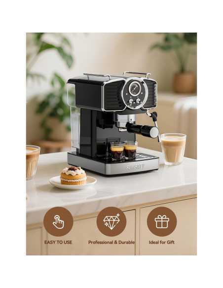 Máquina de Espresso Sumsaty 20 Bar con Espumador 1.8L Negra Máquina de Espresso Sumsaty 20 Bar con Espumador 1.8L Negra