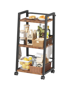 Carro de Almacenamiento Móvil Homeiju 3 Niveles Marrón Rústico 2