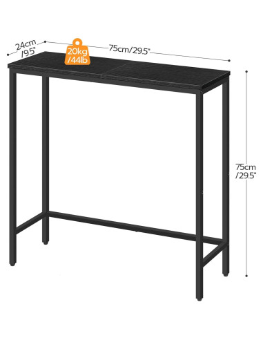 Mesa Consola Estrecha HOOBRO Negra 75x24x75 cm Multifuncional