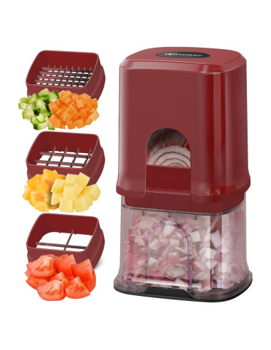Picador de Verduras KEOUKE Manual 3 Cuchillas Intercambiables Rojo
