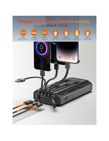 Cargador Solar Portátil 40000mAh Dongguan con 4 Cables y Linternas