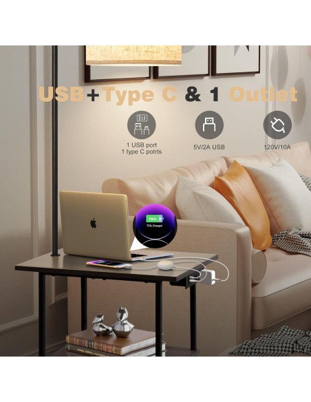 Lámpara de Pie PESRAE con Mesa Lateral y Carga USB 9W Lámpara de Pie PESRAE con Mesa Lateral y Carga USB 9W
