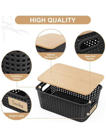 Bin de Almacenamiento Viphope 5L con Tapa de Bambú - 6 Unidades Bin de Almacenamiento Viphope 5L con Tapa de Bambú - 6 Unidades
