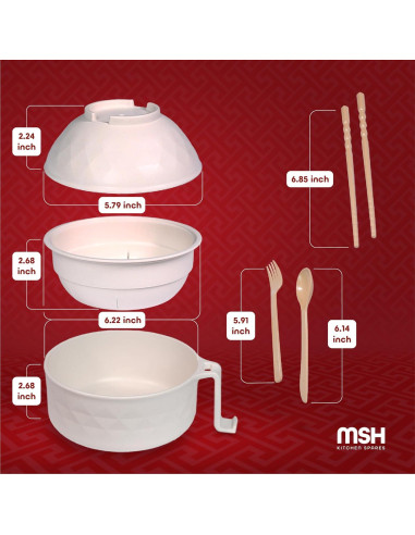 Set de Tazones de Ramen Microondas MSH KITCHEN, 12 Piezas