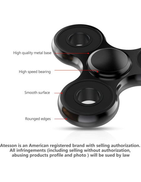 Spinner Fidget ATESSON Negro, Alivio Estrés y TDAH, Metal Spinner Fidget ATESSON Negro, Alivio Estrés y TDAH, Metal
