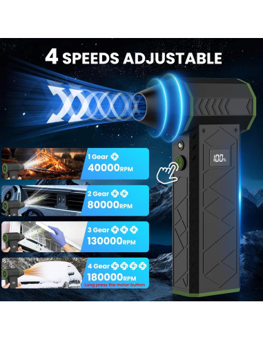 Soplador de Aire Comprimido AUKZON 180000RPM Recargable Verde