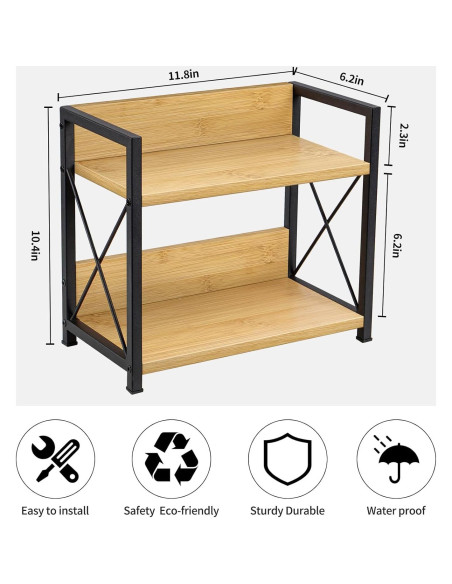 Organizador de Especias de Cocina Giikin 2 Niveles Bambú Organizador de Especias de Cocina Giikin 2 Niveles Bambú