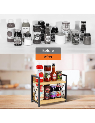 Organizador de Especias de Cocina Giikin 2 Niveles Bambú