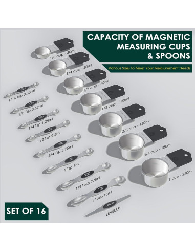 Juego de Tazas y Cucharas Medidoras Magnéticas ENLOY 16 Piezas