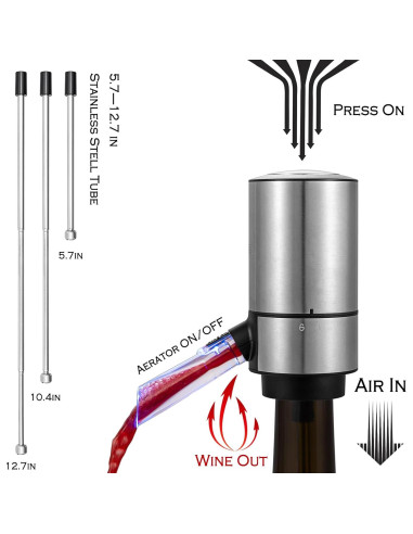 Aerador y Vertedor de Vino Eléctrico VENZELL Plata - Decantador Inteligente