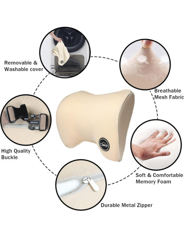 Almohada de Cuello ICOMFYWAY Beige para Automóvil - Espuma de Memoria