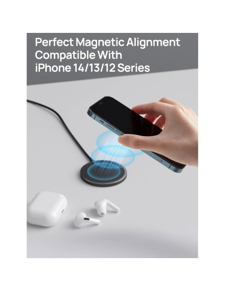 Cargador Inalámbrico Magnético JSAUX 15W para iPhone y AirPods Cargador Inalámbrico Magnético JSAUX 15W para iPhone y AirPods