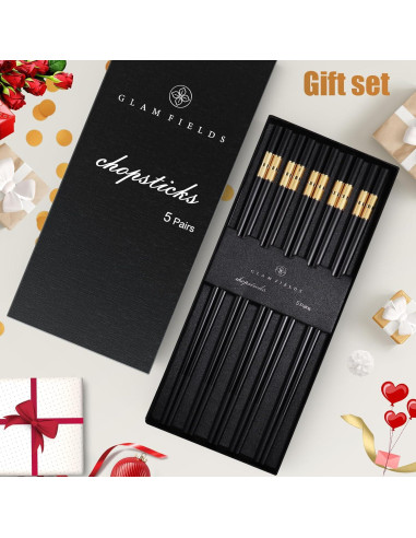 Palillos Reutilizables GLAMFIELDS 24.13 cm Antideslizantes Negro y Oro