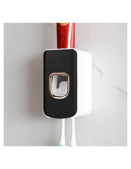 Soporte de Cepillo de Dientes LUEXBOX con Dispensador Negro 2 en 1 Soporte de Cepillo de Dientes LUEXBOX con Dispensador Negro 2 en 1