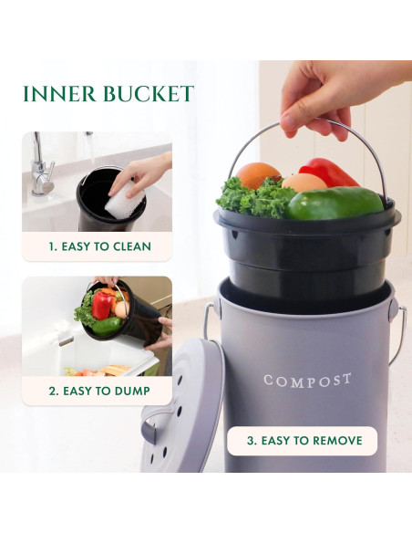 Cubo de Compostaje Interior FINESSY 5L Acero Inoxidable Gris Cubo de Compostaje Interior FINESSY 5L Acero Inoxidable Gris