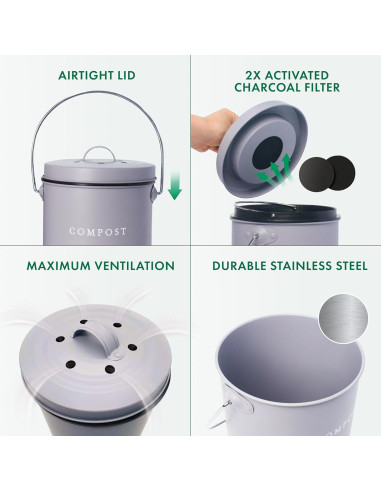 Cubo de Compostaje Interior FINESSY 5L Acero Inoxidable Gris