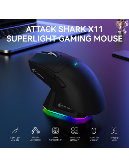 Ratón Gaming Inalámbrico ATTACK SHARK X11 22K DPI RGB Ratón Gaming Inalámbrico ATTACK SHARK X11 22K DPI RGB