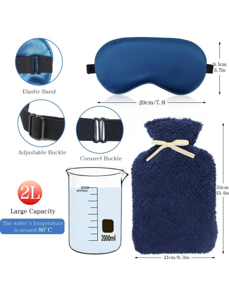 Botella de Agua Caliente 2L con Funda de Felpa Azul y Máscara Botella de Agua Caliente 2L con Funda de Felpa Azul y Máscara