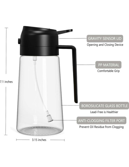 Dispensador de Aceite JULEHUI 470ml Vidrio 2-en-1 Negro Dispensador de Aceite JULEHUI 470ml Vidrio 2-en-1 Negro