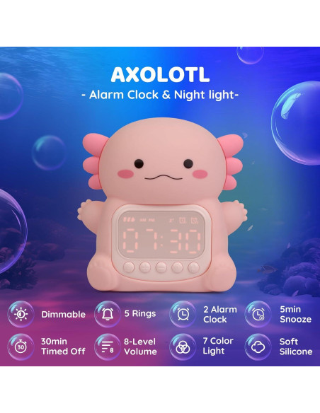 Reloj Despertador Digital Aokpsrt Axolotl Rosa con Luz Reloj Despertador Digital Aokpsrt Axolotl Rosa con Luz