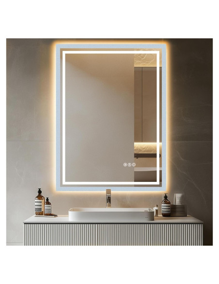 Espejo de baño LED AFMMFA 60.96x81.28 cm con anti-vaho Espejo de baño LED AFMMFA 60.96x81.28 cm con anti-vaho