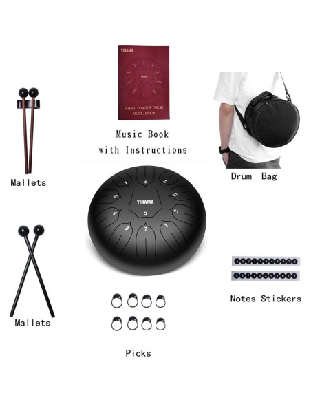 Steel Tongue Drum Yinama 11 Notas 25.4 cm Negro Steel Tongue Drum Yinama 11 Notas 25.4 cm Negro