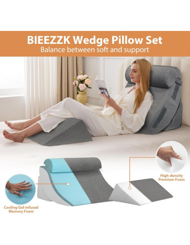 Juego de 4 Almohadas en Cuña BIEEZZK - Espuma Viscoelástica