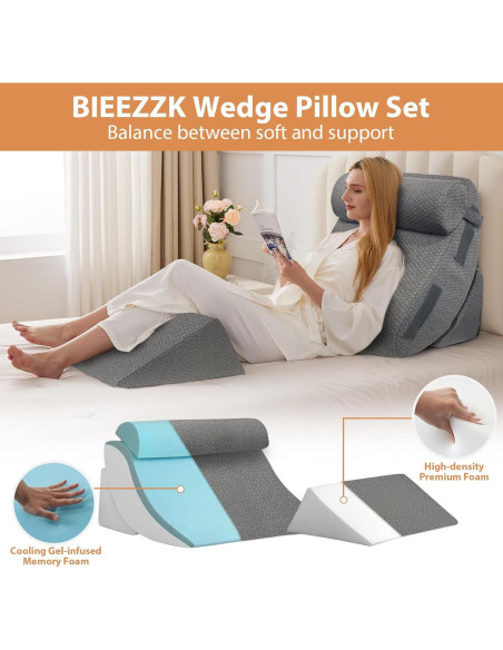 Juego de 4 Almohadas en Cuña BIEEZZK - Espuma Viscoelástica Juego de 4 Almohadas en Cuña BIEEZZK - Espuma Viscoelástica